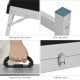 Close-up of the ergonomic handle and safety lock on the foldable cornhole set, designed for easy transport and.
