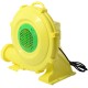 Yellow 735 W air blower pump fan with protective mesh, designed for inflatable bounce houses and easy transport.
