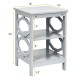 Gray 3-tier nightstand with two open compartments, perfect for living room or bedroom storage and display.