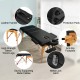 Portable adjustable massage table in black with sturdy beech wood legs, anti-slip footpads, and leather handle for easy.