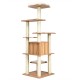 Tall 7-layer wooden cat tree with sisal posts and removable mats, perfect for climbing and scratching.