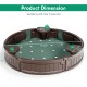 Round brown sandbox with built-in corner seats, weather-resistant HDPE, and dust-proof cover for outdoor play.