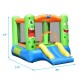 Inflatable castle bounce house jumper with slide, vibrant colors, large jumping area, ideal for kids' outdoor play.