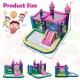 Unicorn-themed 6-in-1 kids inflatable bounce house with slide, ball pit, and mesh walls for safe playtime fun.
