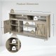 Dimensions of the 59-inch TV stand with barn door, featuring adjustable shelves and ample storage for media equipment.