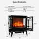 25-inch freestanding electric fireplace heater in black with realistic flame effect, ideal for cozy indoor spaces.