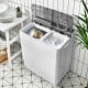 Portable semi-automatic washing machine in gray with built-in drain pump, ideal for compact spaces like dorms and.