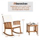 Acacia wood rocking chair and side table set with thick cushions, perfect for outdoor patio relaxation.