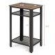 3-tier industrial end table with a rustic top and metal mesh shelves, perfect for bedroom or living room storage.