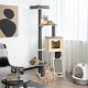5-tier modern wood cat tower in gray with washable cushions, featuring a large condo and multiple platforms for play.