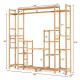 9-tier bamboo plant stand with hanging rack, featuring hollowed shelves and anti-dumping device for stability.