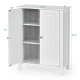 2-door white bathroom storage cabinet with adjustable shelves, ideal for towels and toiletries, featuring a sleek.
