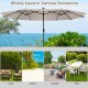 Double-sided 15 feet patio umbrella in beige with solar LED lights, perfect for garden, patio, or outdoor gatherings.