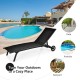 Adjustable black outdoor chaise recliner with wheels, featuring a 6-position backrest for comfort by the poolside.