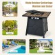 28-inch propane gas fire pit table with stainless steel burner, lava stone, and adjustable flame for outdoor gatherings.