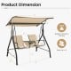 2-seat outdoor cushioned porch swing with adjustable canopy and tempered glass table, ideal for patio relaxation.