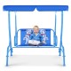 Outdoor kids patio swing bench with canopy featuring a puppy pattern, suitable for 2 children aged 3 to 5 years.