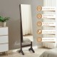 Standing jewelry cabinet with full length mirror in brown, featuring built-in makeup mirror and lockable storage for.
