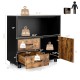 Kitchen storage buffet sideboard in black with rustic brown drawers, featuring 2 drawers, 1 cabinet, and open shelf for.