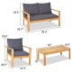 Acacia wood chat set featuring a loveseat and coffee table with removable cushions, perfect for outdoor patio use.