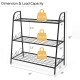 3-tier metal plant stand shelf with dimensions and load capacities, ideal for displaying plants and shoes in any space.