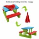 Kids picnic folding table and bench with removable umbrella, made from non-toxic PP material, perfect for outdoor play.