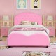 Twin size upholstered toddler bed in pink with soft foam padding and rounded edges for safe, comfy sleep.