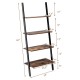4-tier industrial leaning wall bookcase with brown particleboard shelves and metal frame, ideal for home organization.