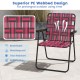 Red folding beach chair with breathable PE webbing, reinforced steel frame, ideal for camping and outdoor activities.