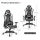 Adjustable swivel gaming chair in white with ergonomic design, 330 lbs capacity, and multiple tilt angles for comfort.