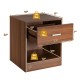Modern brown nightstand with a storage drawer and open compartment, perfect for bedside or living room use.