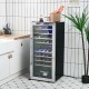 43-bottle black wine cooler with dual zone temperature control and 8 wooden shelves for optimal wine preservation.