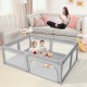 Extra-large gray safety baby fence with 50 ocean balls, providing a secure play area for toddlers to explore and learn.