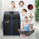 Portable personal far infrared sauna in black with heating foot pad, chair, and LED control for relaxation and.