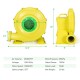 1100W air blower in yellow with 4.5" outlet, designed for inflating bounce houses and easy transport.