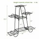 7-tier metal patio plant stand with hollow-out trays, black finish, ideal for home and garden decoration.