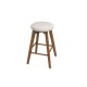 Single 26-inch backless swivel barstool featuring a beige linen seat and sturdy rubber wood legs, ideal for versatile.