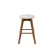 Single 26-inch backless swivel barstool in beige linen fabric with rubber wood legs, ideal for compact seating.