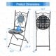 Mosaic folding chair dimensions with metal frame, high backrest, and anti-slip footpads for indoor and outdoor use.
