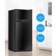 Compact black refrigerator featuring integrated door shelving and can dispenser, ideal for maximizing storage in small.