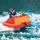 Two-person inflatable towable tube in orange for boating, featuring high backrest and padded handles, ideal for water.
