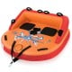Two-person inflatable towable tube in orange for boating, featuring high backrest and padded handles for safe riding.