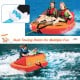 Two-person inflatable towable tube in orange with high backrest and padded handles for safe boating fun on water.