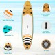 10' inflatable stand-up paddle board with non-slip EVA deck, removable fin, and secure bungee tie down for versatile.