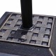 Heavy-duty 30 lbs square umbrella base stand with bronze finish and decorative pattern for outdoor use.