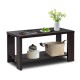 Rectangular coffee table with storage shelf, made of engineered wood, featuring a retro design for living room use.