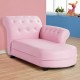 Pink armrest chaise lounge kids sofa with gem-studded design, perfect for slumber parties and reading, for ages 3-7.