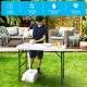 Folding cleaning sink table with sprayer, durable plastic, portable design for outdoor cleaning and cooking tasks.