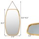 Modern rectangle wall hanging mirror with bamboo frame and adjustable leather strap, perfect for any home decor.