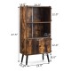 2-Tier Retro Bookcase with 2 open shelves and 1 concealed compartment, featuring a rustic design for living room or.